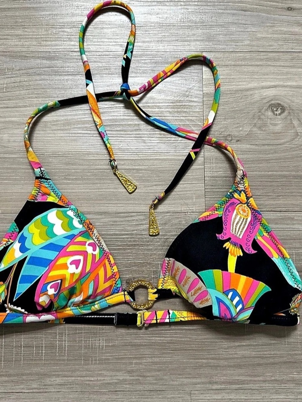 Trina Turk Paros Banded Halter Bikini Top Multicolor & Black Size 6